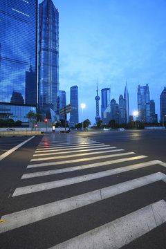 Empty road floor with city landmark buildings backgrounds