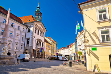 Ljubljana central square city hall view