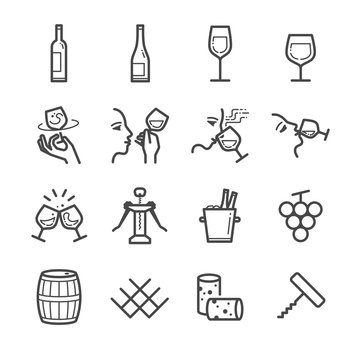 Wine line icons set