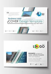 Business card templates. Cover design template, easy editable blank, flat layout. Abstract background, blurred image, urban landscape, modern stylish vector.