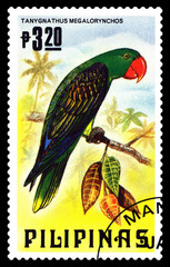 Naklejka premium Postage stamp. Tanygnathus Megalorynchos.
