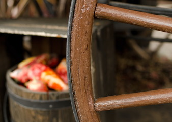 Fragment of wooden wagon wheel in Old Town -2