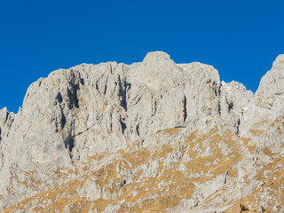 Presolana is a mountain range of the Bergamo Prealps. Orobie landscape in winter dry season without snow.