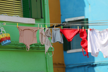 clothes hung out to dry in the sun