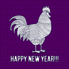 Fototapeta na wymiar New year Rooster, Chicken, domestic farmer Bird. Hand drawn cock for anti stress Coloring Page with details