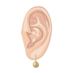 Human ear & hanging pearl earring