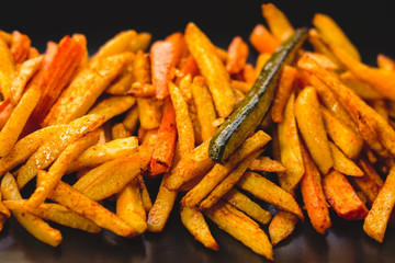 Delicious looking roasted vegetables, sweet potato and zucchini
