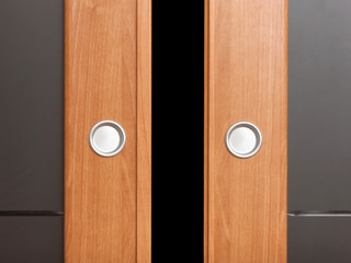 Close up sliding wooden door