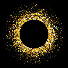 Gold flash confetti of heart. Glitter background. Vector illustration on a black background