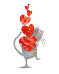 Cat with hearts. Hand drawing illustration - 131708827