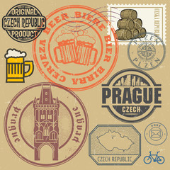 Grunge rubber stamp set with text and map of Czech Republic
