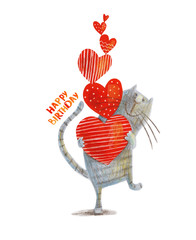 Cat with hearts. Hand drawing illustration - 131708842