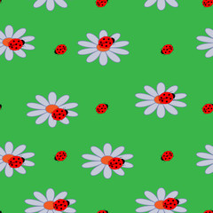 Ladybird and flower seamless pattern