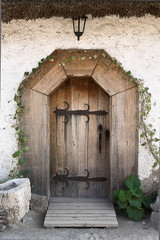 Fototapeta na wymiar the door to the ancient Ukrainian hut closeup