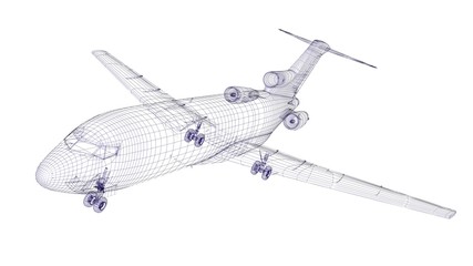 Blue wireframed aircraft model