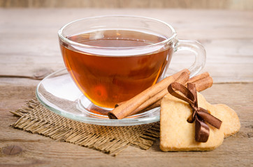 Cookies-hearts related together and a cup of tea