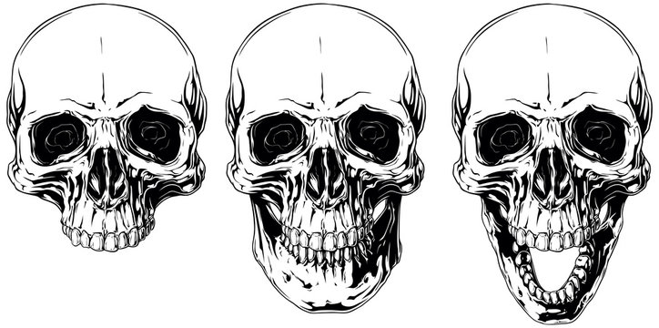 White graphic human skull with black eyes set