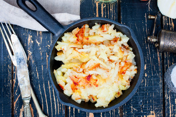 Fried potatoes, top view, horizontal
