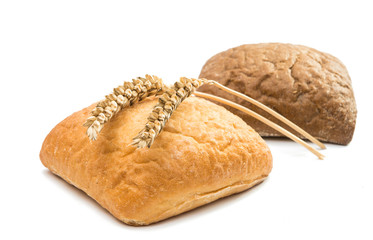 Fresh Italian bread ciabatta with ears of wheat
