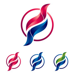 Obraz premium Fire Water Wave Abstract Technology Logo Template