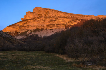 Beriain-San Donato at sunset, Andia mountain range, Navarre, Spain
