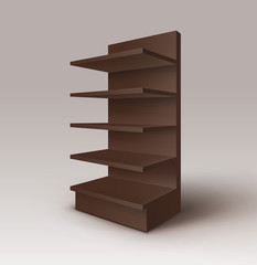 Black Brown Empty Exhibition Trade Stand Shop Rack with Shelves Storefront Isolated on Background