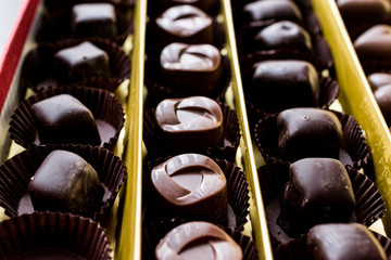 Variety Chocolate pralines in box.