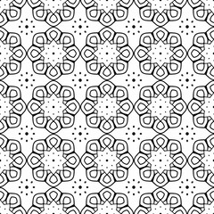 Seamless pattern of black arabesques on a white background. Rosette serial rhythmic pattern.