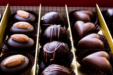 Variety Chocolate pralines in box.