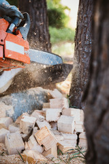 Man cutting some piece of wood