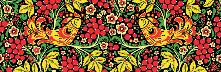 Fototapeta premium seamless texture floral ornament Russian style Khokhloma 4