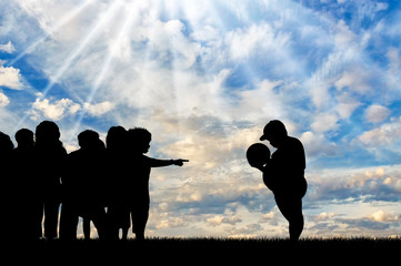 Children refuse to play with fat child and chased him