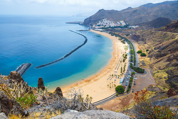 Aerial view on Teresitas beach near Santa Cruz,Tenerife, Canary islands, Spain