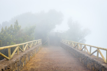 mountain trail in the foggy day, Tenerife
