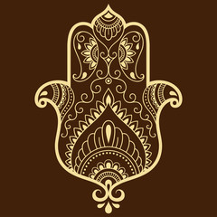 Fototapeta premium Vector hamsa hand drawn symbol. Decorative pattern in oriental style for the interior decoration and drawings with henna. The ancient symbol of the 