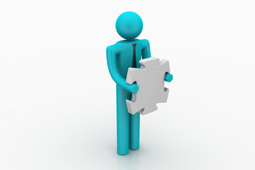 3d man with a piece of puzzle