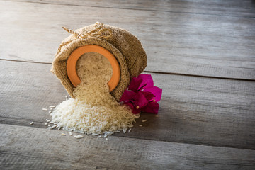 rice and clay pot in sack bag