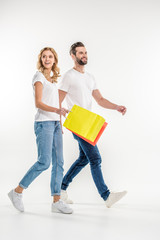 Couple walking with shopping bags