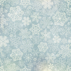 Vector snowflakes blue background with old texture and colorful spots.