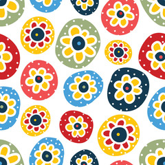 Flowers polka dot. Vector seamless pattern.