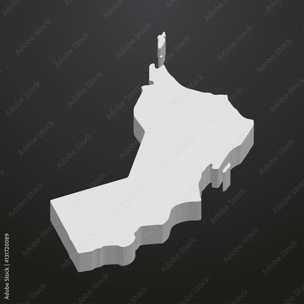 Poster oman map in gray on a black background 3d