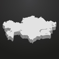 Kazakhstan map in gray on a black background 3d