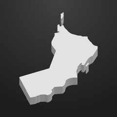Oman map in gray on a black background 3d