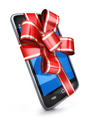 Phone and red ribbon gift