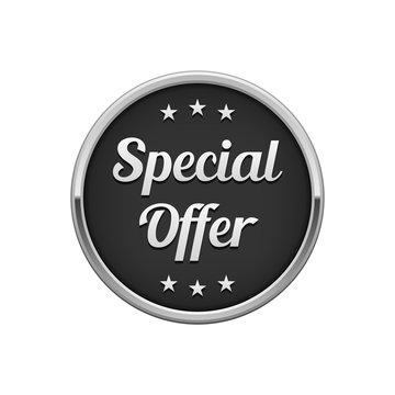 Silver black special offer round badge 
