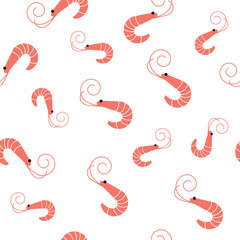 Shrimp seamless pattern. Vector seafood