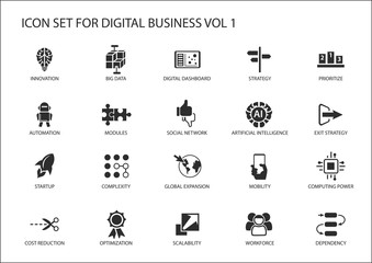 Digital business vector icon set
