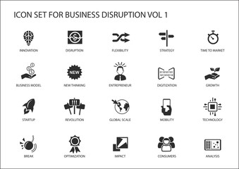 Digital business disruption icon set