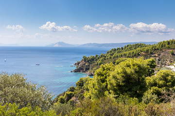 Landscape of a beautiful blue sea and the surrounded forest 