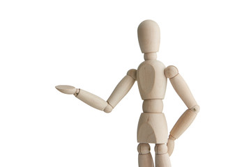 Wooden mannequin with welcome pose